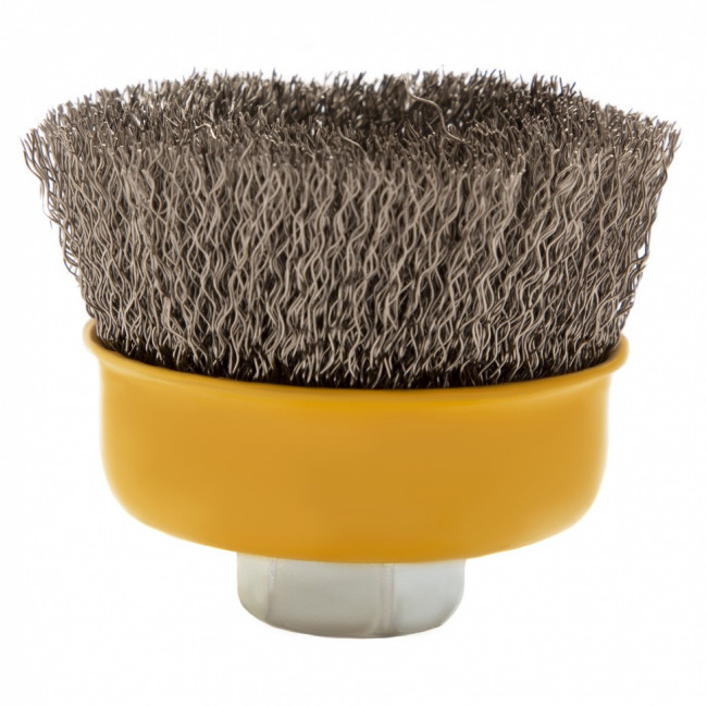 Щетка для УШМ, 75 мм, "Чашка", витая нержавеющая проволока 0.3 мм, М14 Denzel Щетка для УШМ, 75 мм, "Чашка", витая нержавеющая проволока 0.3 мм, М14 Denzel