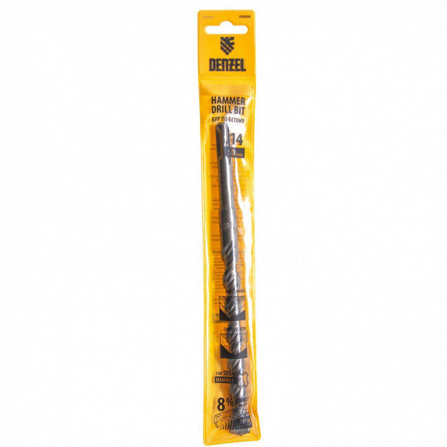 Бур по бетону, двойная спираль, три пылеотводящие кромки, 14 x 210 мм DENZEL ( 705030 )