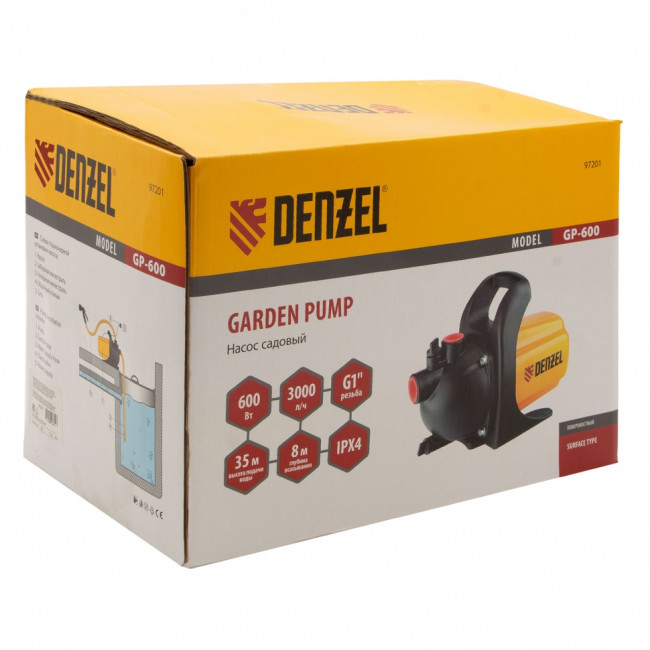 Садовый поверхностный насос GP 600, 600 Вт, 3000 л/ч, подъем 35 м, пластик Denzel Садовый поверхностный насос GP 600, 600 Вт, 3000 л/ч, подъем 35 м, пластик Denzel