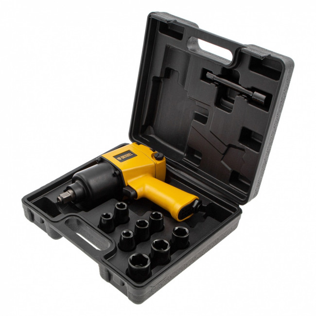 Ударный пневмогайковерт IW860, набор головок, 1/2", 7000 об/мин, 868 Нм Denzel ( 57473 ) Ударный пневмогайковерт IW860, набор головок, 1/2", 7000 об/мин, 868 Нм Denzel ( 57473 )