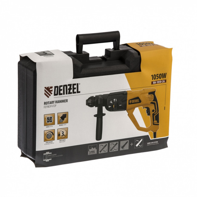 Перфоратор электрический RH-1050-26, SDS-plus, 1050 Вт, 3.2 Дж, 3 плюс 1 режим Denzel Перфоратор электрический RH-1050-26, SDS-plus, 1050 Вт, 3.2 Дж, 3 плюс 1 режим Denzel