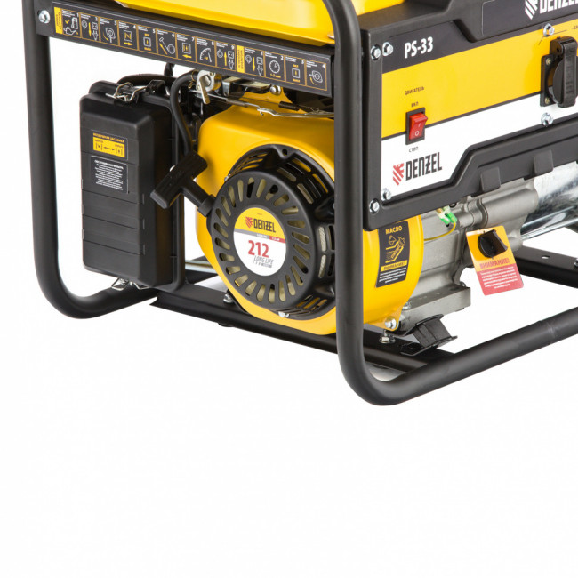 Генератор бензиновый PS 33, 3.3 кВт, 230 В, 15 л, ручной стартер Denzel Генератор бензиновый PS 33, 3.3 кВт, 230 В, 15 л, ручной стартер Denzel