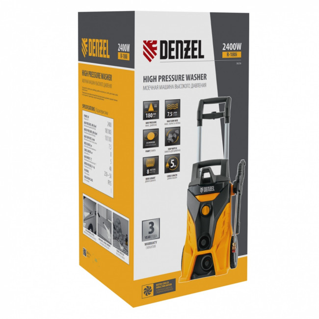 Моечная машина высокого давления R-180i, 2400 Вт, 180 бар, 7.5 л/мин, асинхронный двигатель Denzel ( 58236 ) Моечная машина высокого давления R-180i, 2400 Вт, 180 бар, 7.5 л/мин, асинхронный двигатель Denzel ( 58236 )