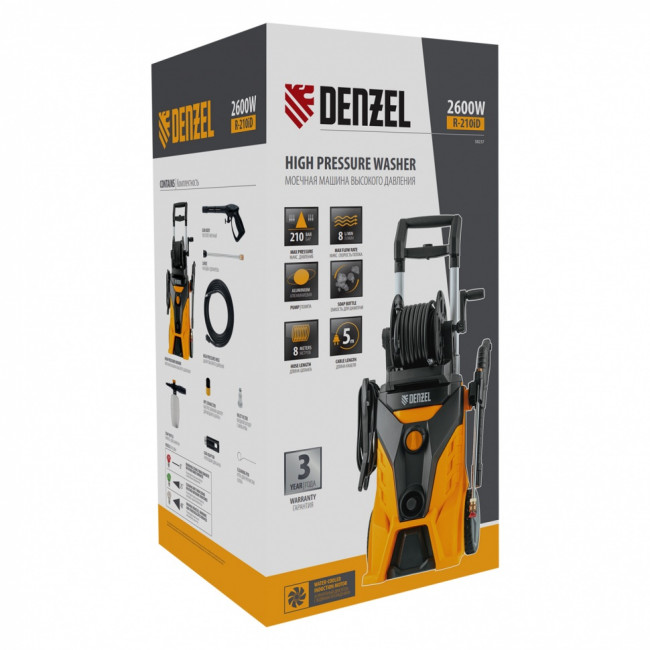 Моечная машина высокого давления R-210iD, 2600 Вт, 210 бар, 8.0 л/мин, асинхронный двигатель, барабан Denzel ( 58237 ) Моечная машина высокого давления R-210iD, 2600 Вт, 210 бар, 8.0 л/мин, асинхронный двигатель, барабан Denzel ( 58237 )
