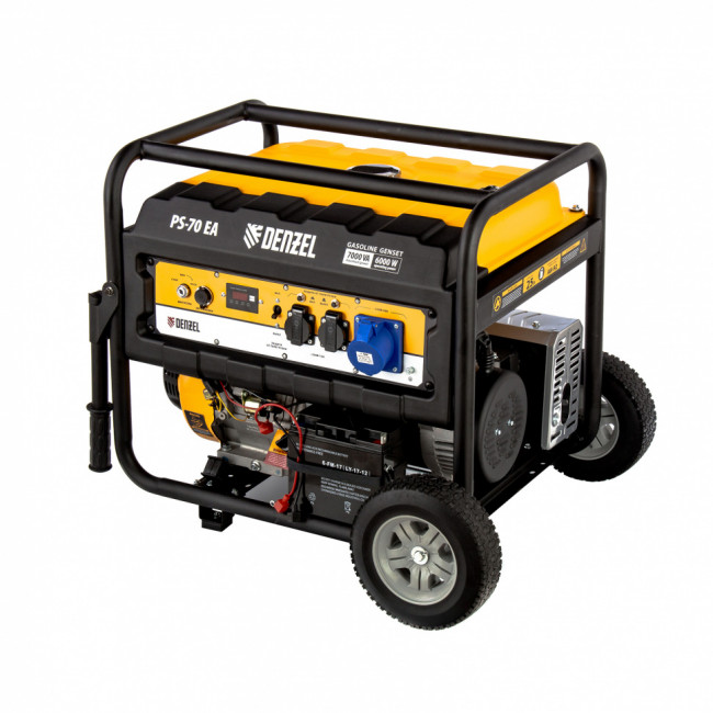 Генератор бензиновый PS 70 EA, 7.0 кВт, 230 В, 25 л, коннектор автоматики, электростартер Denzel