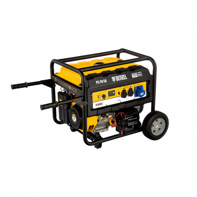 Генератор бензиновый PS 70 EA, 7.0 кВт, 230 В, 25 л, коннектор автоматики, электростартер Denzel