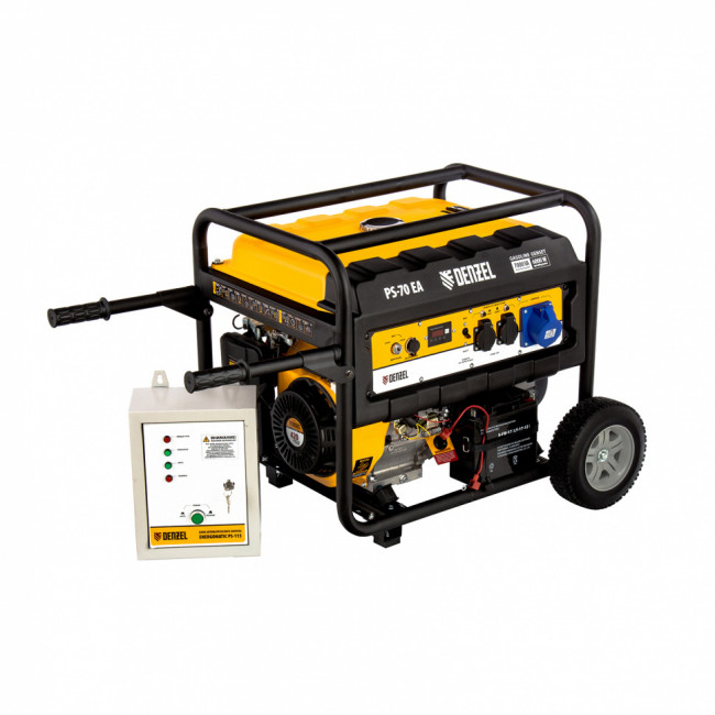 Генератор бензиновый PS 70 EA, 7.0 кВт, 230 В, 25 л, коннектор автоматики, электростартер Denzel