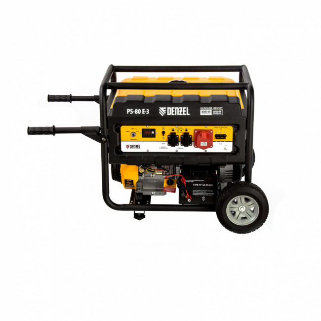 Генератор бензиновый PS 80 E-3, 6.6 кВт, 400 В, 25 л, электростартер Denzel Генератор бензиновый PS 80 E-3, 6.6 кВт, 400 В, 25 л, электростартер Denzel