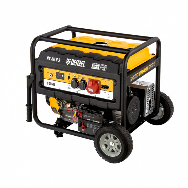 Генератор бензиновый PS 80 E-3, 6.6 кВт, 400 В, 25 л, электростартер Denzel Генератор бензиновый PS 80 E-3, 6.6 кВт, 400 В, 25 л, электростартер Denzel