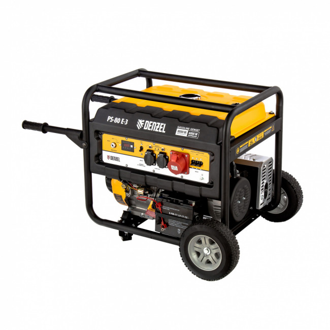 Генератор бензиновый PS 80 E-3, 6.6 кВт, 400 В, 25 л, электростартер Denzel Генератор бензиновый PS 80 E-3, 6.6 кВт, 400 В, 25 л, электростартер Denzel