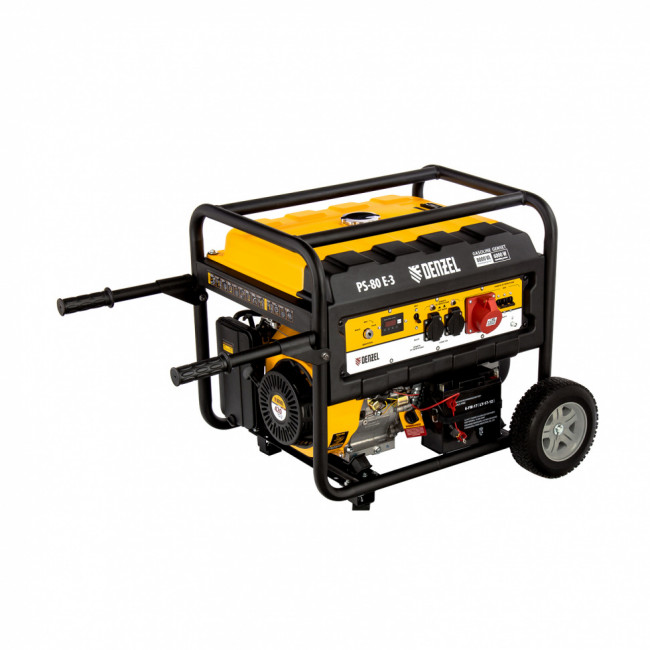 Генератор бензиновый PS 80 E-3, 6.6 кВт, 400 В, 25 л, электростартер Denzel Генератор бензиновый PS 80 E-3, 6.6 кВт, 400 В, 25 л, электростартер Denzel