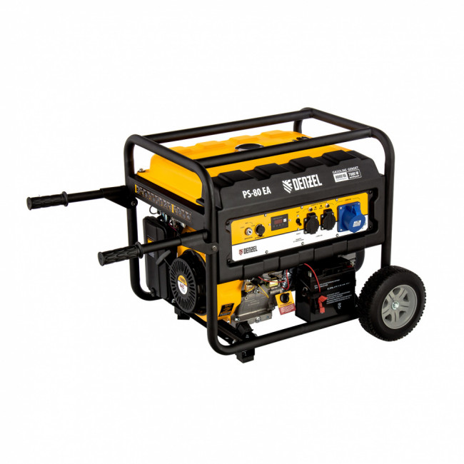 Генератор бензиновый PS 80 EA, 8.0 кВт, 230 В, 25 л, коннектор автоматики, электростартер Denzel