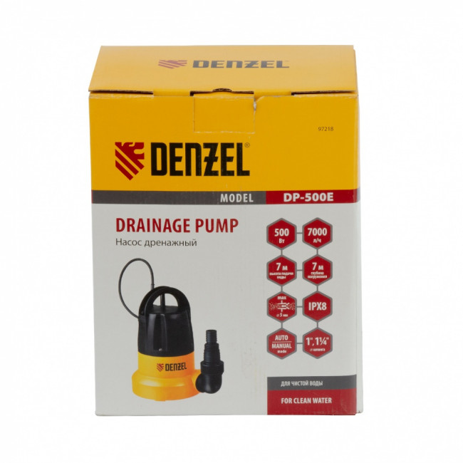 Дренажный насос DP500E, 500 Вт, подъем 7 м, 7000 л/ч Denzel Дренажный насос DP500E, 500 Вт, подъем 7 м, 7000 л/ч Denzel