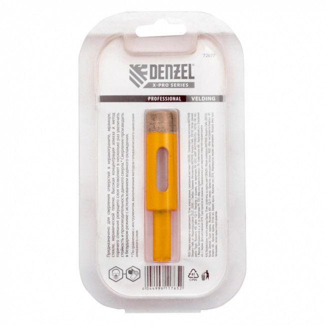 Сверло алмазное по керамограниту, 16 мм, мокрая резка, трехгранный хвостовик Denzel