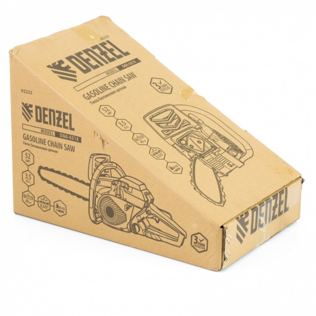 Пила цепная бензиновая DGS-5218, шина 45 см, 52 см3, 3.5 л.с, шаг 0.325, паз 1.5 мм, 72 звена Denzel Пила цепная бензиновая DGS-5218, шина 45 см, 52 см3, 3.5 л.с, шаг 0.325, паз 1.5 мм, 72 звена Denzel