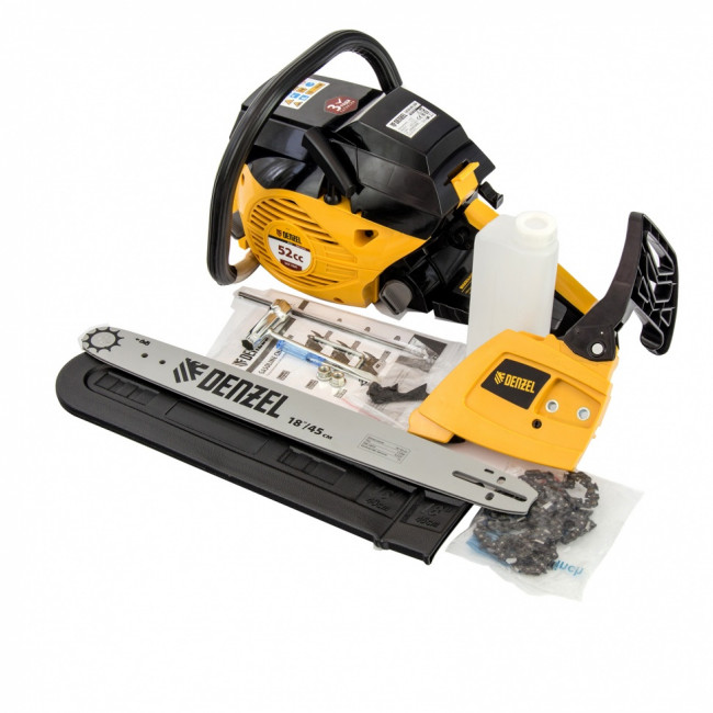 Пила цепная бензиновая DGS-5218, шина 45 см, 52 см3, 3.5 л.с, шаг 0.325, паз 1.5 мм, 72 звена Denzel Пила цепная бензиновая DGS-5218, шина 45 см, 52 см3, 3.5 л.с, шаг 0.325, паз 1.5 мм, 72 звена Denzel