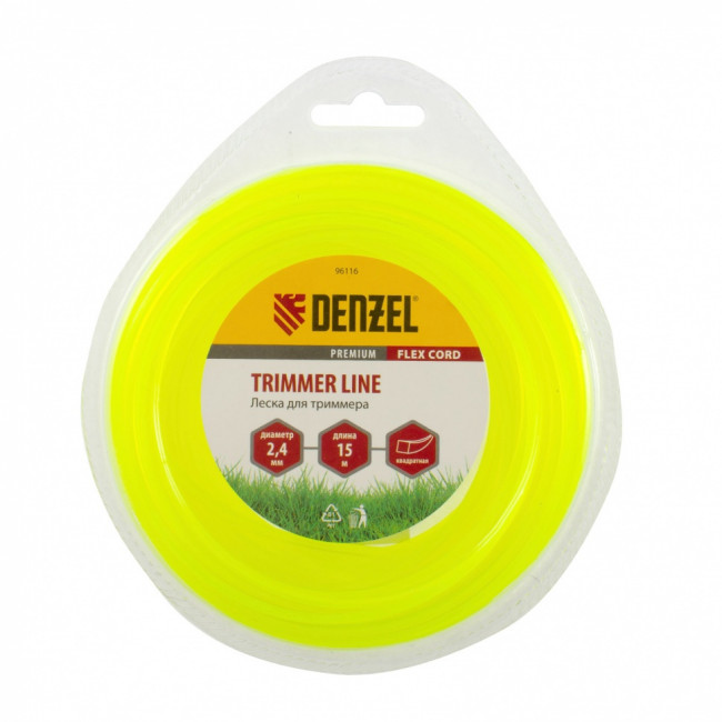 Леска для триммера, квадрат 2.4 мм х 15 м, блистер Flex cord Denzel Леска для триммера, квадрат 2.4 мм х 15 м, блистер Flex cord Denzel