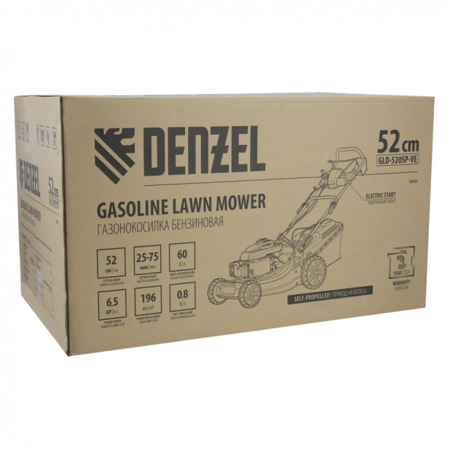 Газонокосилка бензиновая GLD-520SP-VE, 196 см3, ширина 52 см, привод, вариатор, электрический старт, 60 л Denzel ( 58806 )