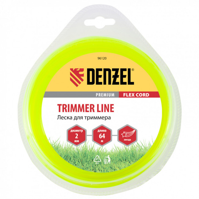 Леска для триммера, звезда 2 мм х 64 м, блистер Flex cord Denzel Леска для триммера, звезда 2 мм х 64 м, блистер Flex cord Denzel