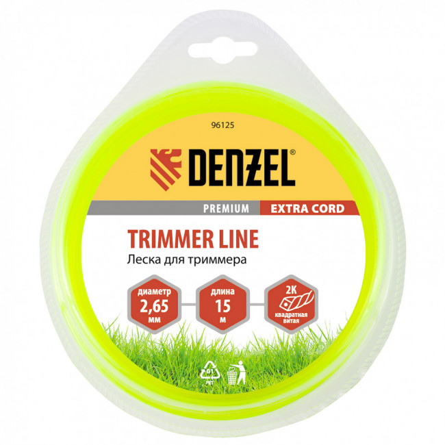 Леска для триммера двухкомпонентная, квадратная 2.65 мм x 15 м Extra cord Denzel