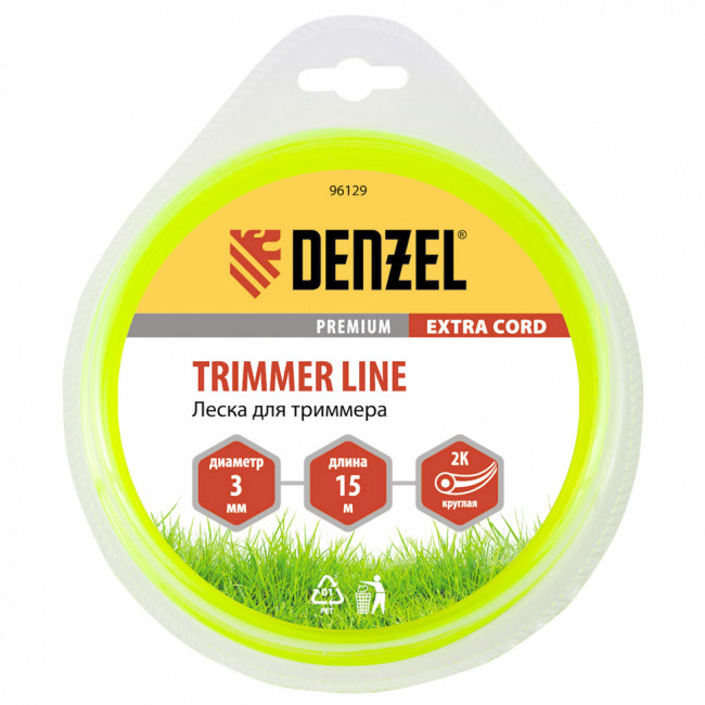 Леска для триммера, двухкомпонентная круглая 3.0 мм, 15 м Extra cord Denzel Леска для триммера, двухкомпонентная круглая 3.0 мм, 15 м Extra cord Denzel