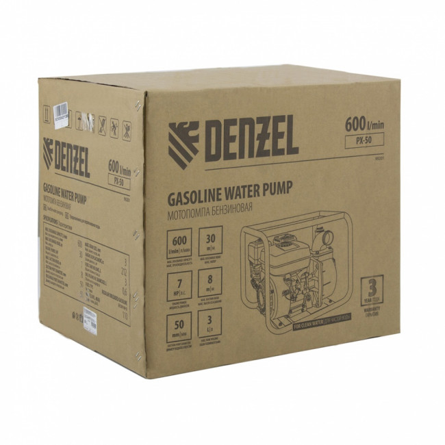 Мотопомпа бензиновая для чистой воды PX-50, 7 л.с, 2", 600 л/мин, глубина 8 м, напор 30 м Denzel ( 99201 ) Мотопомпа бензиновая для чистой воды PX-50, 7 л.с, 2", 600 л/мин, глубина 8 м, напор 30 м Denzel ( 99201 )