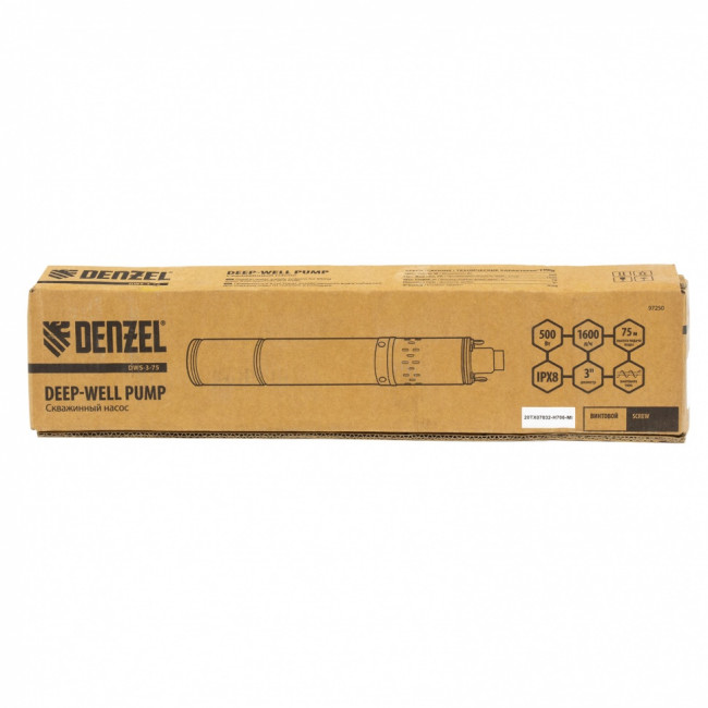Скважинный насос DWS-3-75, винтовой, диаметр 3", 500 Вт, 1600 л/ч, напор 75 м Denzel Скважинный насос DWS-3-75, винтовой, диаметр 3", 500 Вт, 1600 л/ч, напор 75 м Denzel