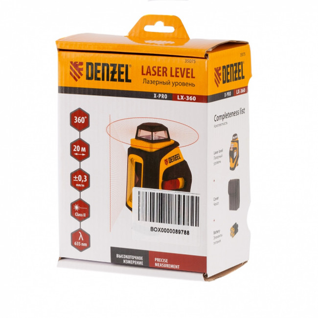 Уровень лазерный LX360, 20 м, ± 0.3 мм/1 м, горизонтальная и вертикальная плоскости, 360 град, 635 нм, резьба 1/4 Denzel Уровень лазерный LX360, 20 м, ± 0.3 мм/1 м, горизонтальная и вертикальная плоскости, 360 град, 635 нм, резьба 1/4 Denzel