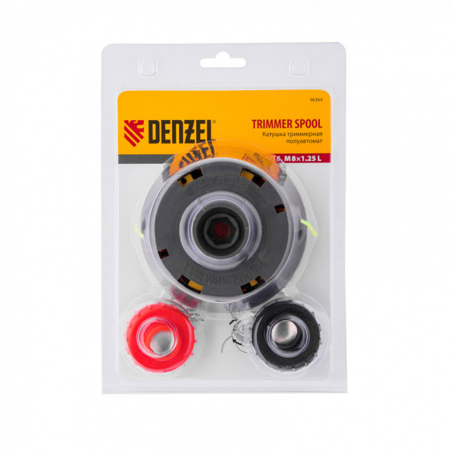 Катушка триммерная полуавтомат, быстрая заправка, шестигранник HEX х 15/6, болт 5/16 левый, М8 левый Denzel