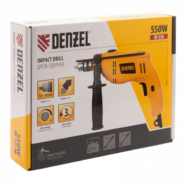 Дрель ударная ID-550, 550 Вт, 0-2900 об/мин, 46400 уд/мин Denzel Дрель ударная ID-550, 550 Вт, 0-2900 об/мин, 46400 уд/мин Denzel
