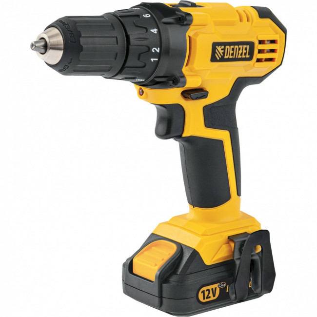 Дрель-шуруповерт аккумуляторная CDL-IB-12-02, Li-Ion, 12 В, 1.5 А*ч, 2 аккумулятора Denzel Дрель-шуруповерт аккумуляторная CDL-IB-12-02, Li-Ion, 12 В, 1.5 А*ч, 2 аккумулятора Denzel