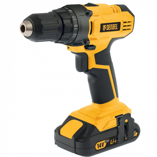 Дрель-шуруповерт аккумуляторная CDL-IB-14-02, Li-Ion, 14 В, 1.5 А*ч, 2 аккумулятора Denzel ( 26112 ) Дрель-шуруповерт аккумуляторная CDL-IB-14-02, Li-Ion, 14 В, 1.5 А*ч, 2 аккумулятора Denzel ( 26112 )