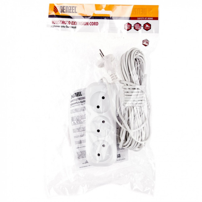 Удлинитель бытовой, без заземления, 10 м, 3 розетки, 6 А, серия УХ6 Denzel Удлинитель бытовой, без заземления, 10 м, 3 розетки, 6 А, серия УХ6 Denzel