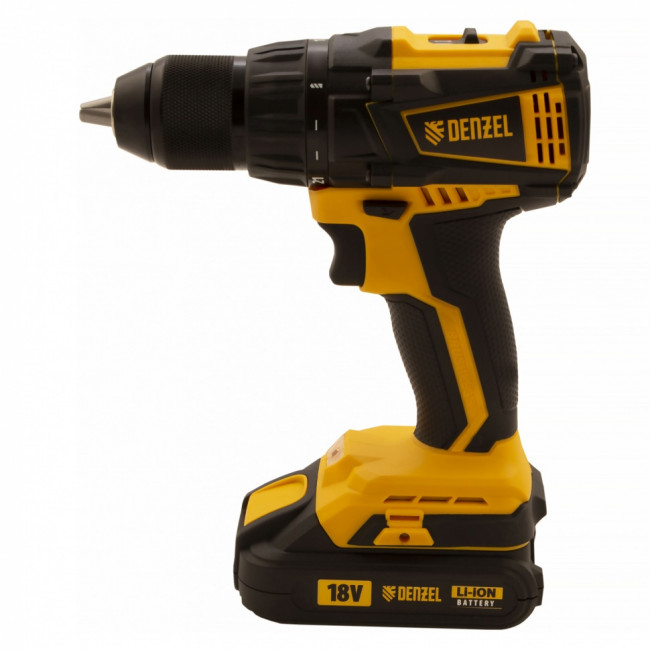 Дрель-шуруповерт аккумуляторная с бесщеточным двигателем BLDL-IB-18-02, Li-Ion, 18 В, 1.5 А/ч, 2 аккумулятора Denzel Дрель-шуруповерт аккумуляторная с бесщеточным двигателем BLDL-IB-18-02, Li-Ion, 18 В, 1.5 А/ч, 2 аккумулятора Denzel