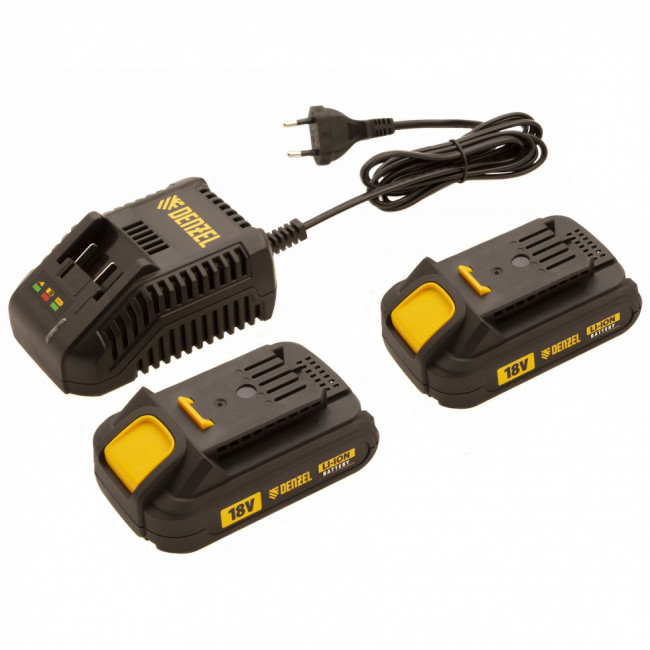 Дрель-шуруповерт аккумуляторная с бесщеточным двигателем BLDL-IB-18-02, Li-Ion, 18 В, 1.5 А/ч, 2 аккумулятора Denzel Дрель-шуруповерт аккумуляторная с бесщеточным двигателем BLDL-IB-18-02, Li-Ion, 18 В, 1.5 А/ч, 2 аккумулятора Denzel