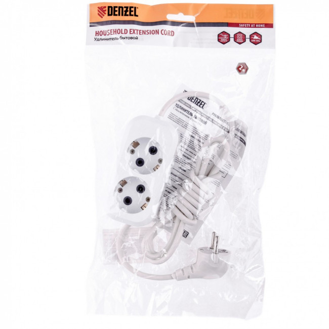 Удлинитель бытовой серия УХз-10-202, с заземлением, 2 м, 2 розетки, 10 A Denzel Удлинитель бытовой серия УХз-10-202, с заземлением, 2 м, 2 розетки, 10 A Denzel