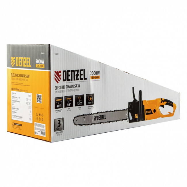 Пила цепная электрическая EDS-2000, 2 кВт,продольная, шина 40 см, шаг 3/8, паз 1.3 мм, 56 звеньев Denzel ( 95618 ) Пила цепная электрическая EDS-2000, 2 кВт,продольная, шина 40 см, шаг 3/8, паз 1.3 мм, 56 звеньев Denzel ( 95618 )