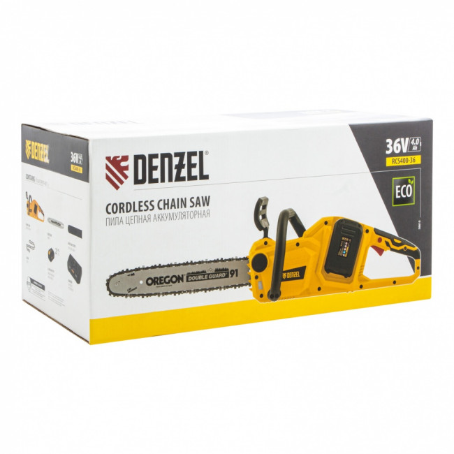 Цепная пила аккумуляторная бесщеточная RCS400-36, Li-ion, 36 В, 4 Ач, шина 400 мм Denzel ( 58610 ) Цепная пила аккумуляторная бесщеточная RCS400-36, Li-ion, 36 В, 4 Ач, шина 400 мм Denzel ( 58610 )