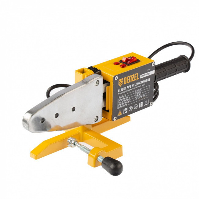 Аппарат для сварки пластиковых труб DWP-1500, 1500 Вт, 260-300 град, комплект насадок, 20-63 мм Denzel Аппарат для сварки пластиковых труб DWP-1500, 1500 Вт, 260-300 град, комплект насадок, 20-63 мм Denzel