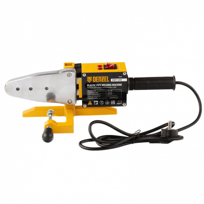 Аппарат для сварки пластиковых труб DWP-1500, 1500 Вт, 260-300 град, комплект насадок, 20-63 мм Denzel Аппарат для сварки пластиковых труб DWP-1500, 1500 Вт, 260-300 град, комплект насадок, 20-63 мм Denzel