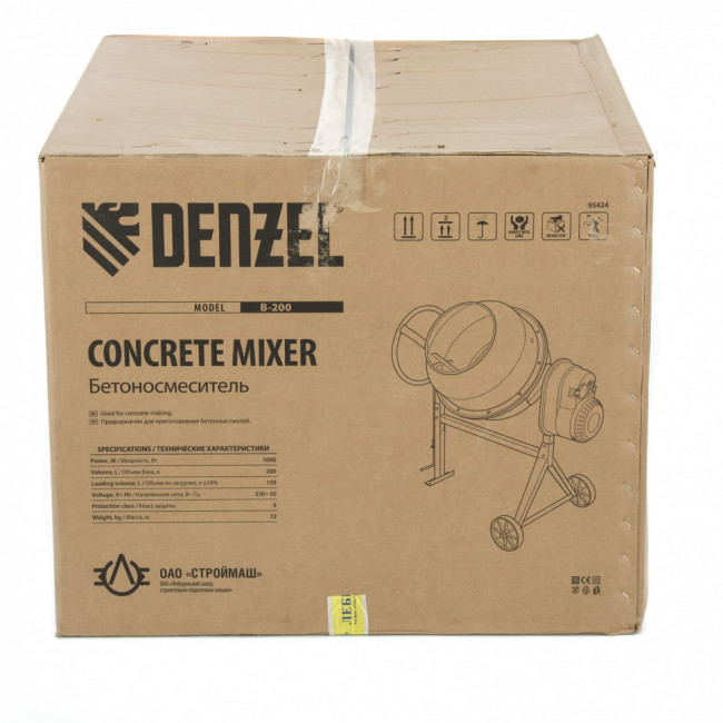 Бетоносмеситель B-200, 1000 Вт, 200 л Denzel Бетоносмеситель B-200, 1000 Вт, 200 л Denzel