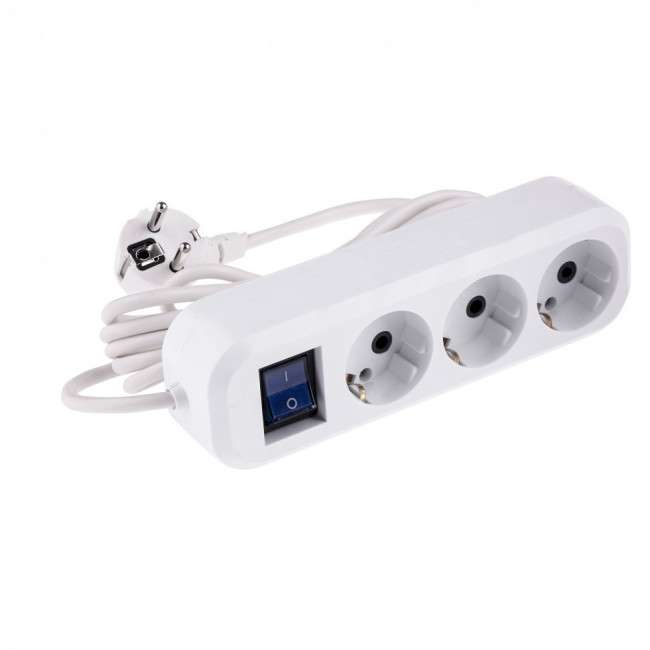 Удлинитель бытовой, с заземлением и выключателем, 3 м, 3 розетки, 10 A, серия УХз10 Denzel