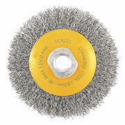 Щетка для УШМ, 100 мм, "Тарелка", витая нержавеющая проволока 0.3 мм, М14 Denzel Щетка для УШМ, 100 мм, "Тарелка", витая нержавеющая проволока 0.3 мм, М14 Denzel