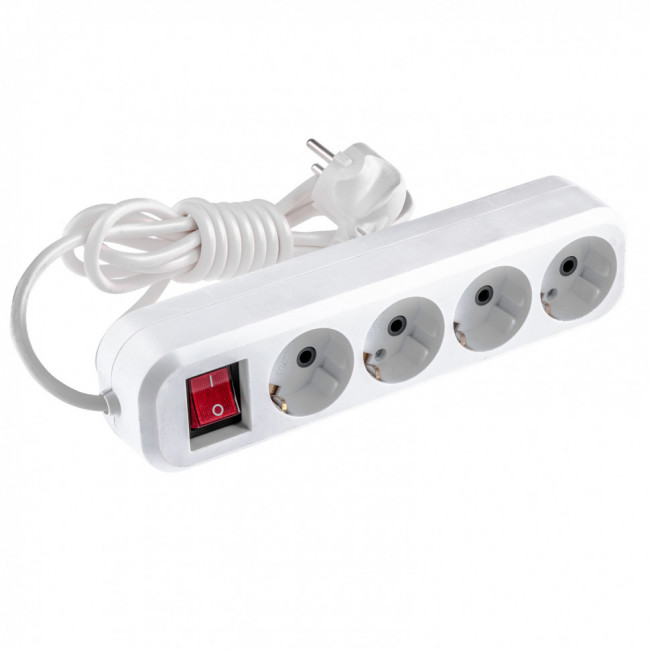 Удлинитель бытовой, с заземлением и выключателем, 4 м, 4 розетки, 10 A, серия УХз10 Denzel, ( 95977 )