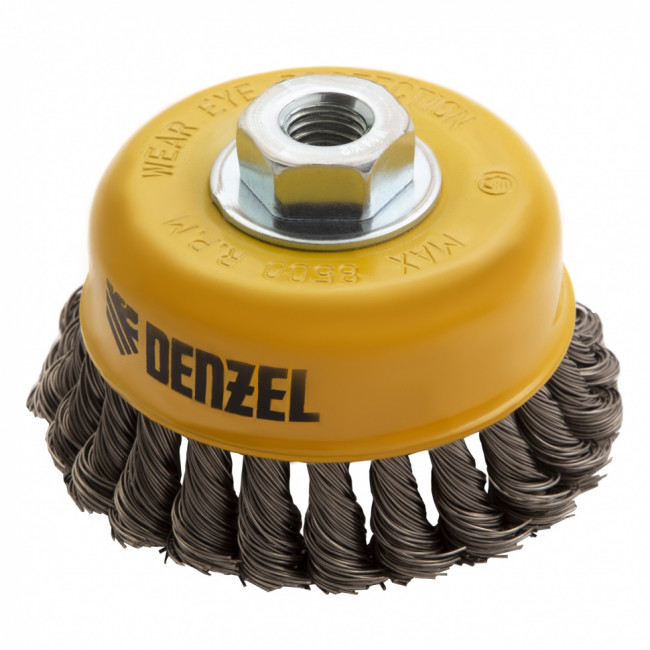 Щетка для УШМ, 100 мм, "Чашка", крученая нержавеющая проволока 0.5 мм, М14 Denzel Щетка для УШМ, 100 мм, "Чашка", крученая нержавеющая проволока 0.5 мм, М14 Denzel