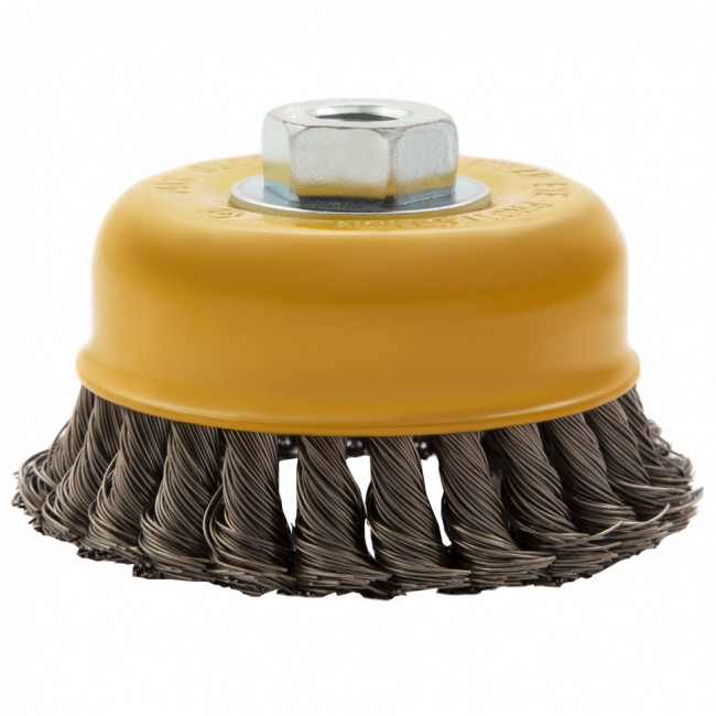 Щетка для УШМ, 100 мм, "Чашка", крученая нержавеющая проволока 0.5 мм, М14 Denzel Щетка для УШМ, 100 мм, "Чашка", крученая нержавеющая проволока 0.5 мм, М14 Denzel