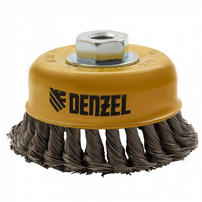 Щетка для УШМ, 100 мм, "Чашка", крученая нержавеющая проволока 0.5 мм, М14 Denzel Щетка для УШМ, 100 мм, "Чашка", крученая нержавеющая проволока 0.5 мм, М14 Denzel