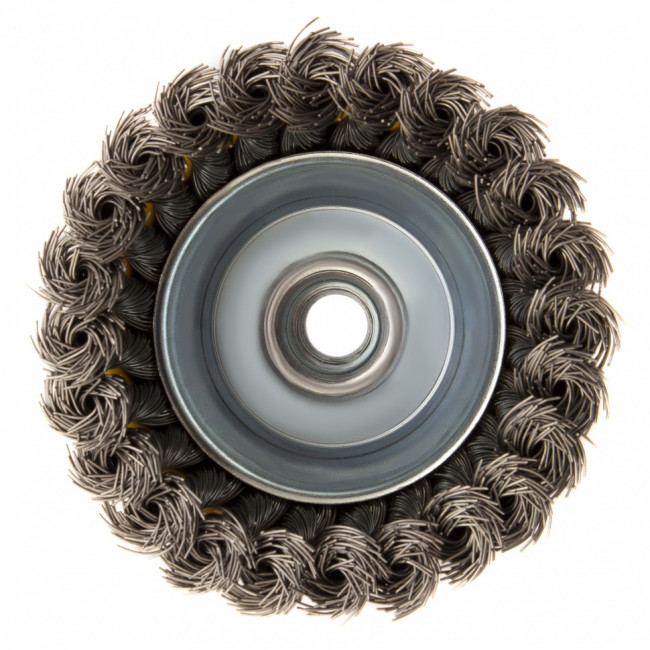 Щетка для УШМ, 100 мм, "Чашка", крученая нержавеющая проволока 0.5 мм, М14 Denzel Щетка для УШМ, 100 мм, "Чашка", крученая нержавеющая проволока 0.5 мм, М14 Denzel