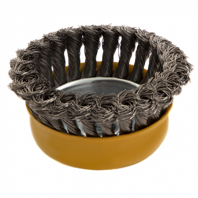 Щетка для УШМ, 100 мм, "Чашка", крученая нержавеющая проволока 0.5 мм, М14 Denzel Щетка для УШМ, 100 мм, "Чашка", крученая нержавеющая проволока 0.5 мм, М14 Denzel