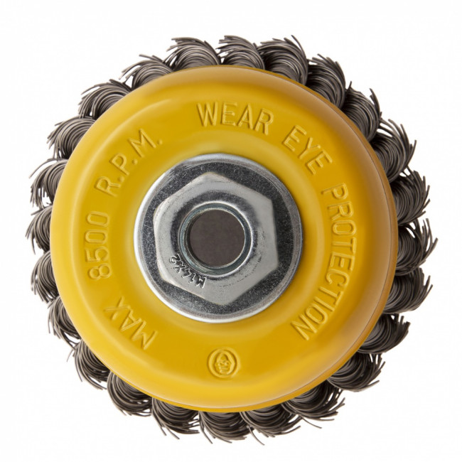 Щетка для УШМ, 100 мм, "Чашка", крученая нержавеющая проволока 0.5 мм, М14 Denzel Щетка для УШМ, 100 мм, "Чашка", крученая нержавеющая проволока 0.5 мм, М14 Denzel